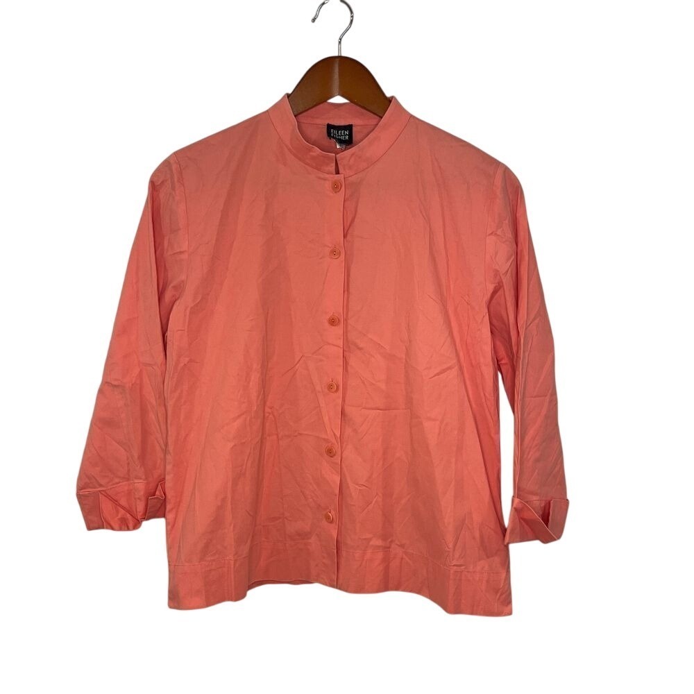 Eileen Fisher Button Front Blouse Women's Sz S Small Salmon Cotton Tunic
